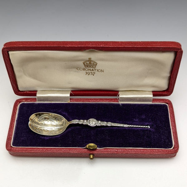 1936年 英国ヴィンテージ 純銀(925シルバー) アノイティングスプーン Roberts&Belk 箱入り